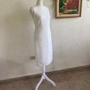 White Ann Taylor Laser Cut Out Mesh Dress